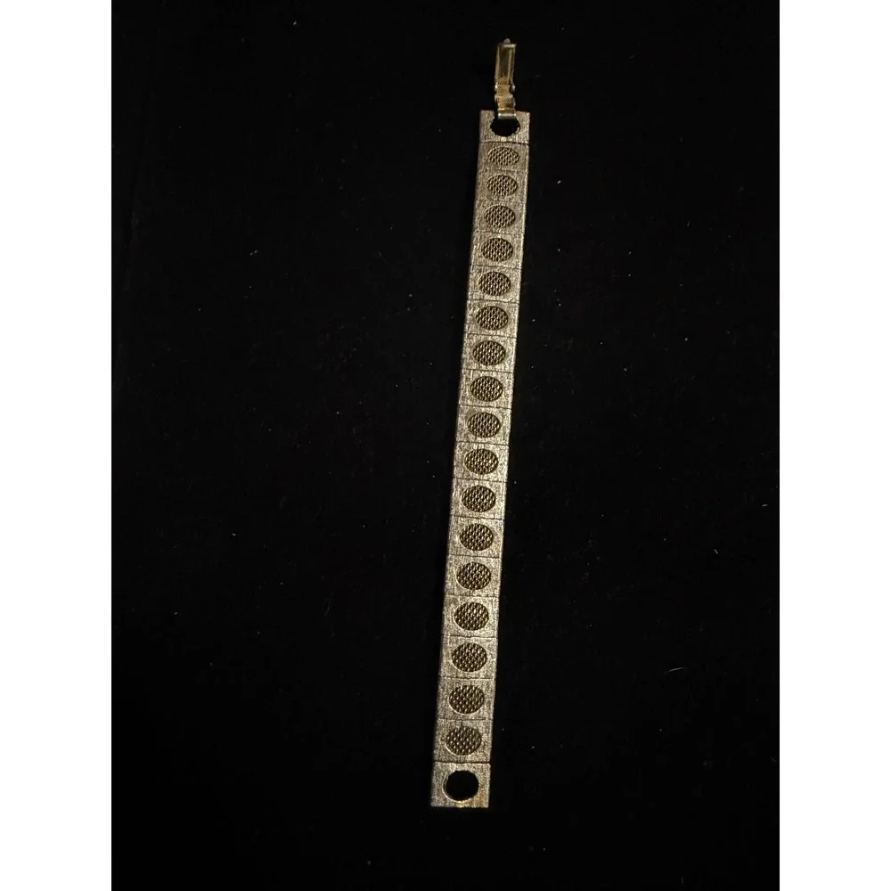 Vintage Gold Tone‎ Panel Cut Out Oval Box Link Mesh Bracelet 7.5